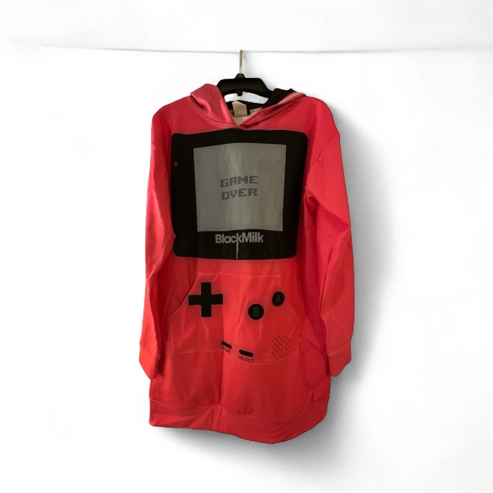 BlackMilk Game Over Sweatshirt Dress Pink and Black Hoodie